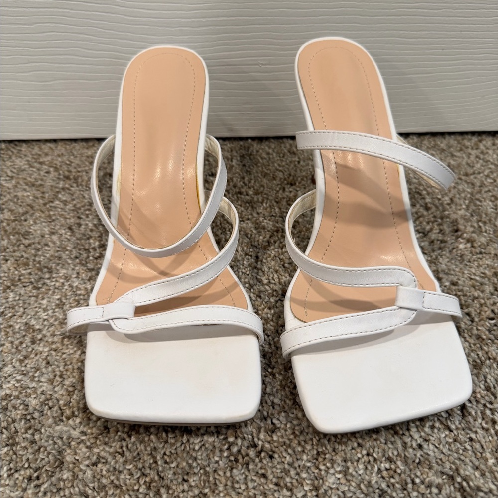 White Square Toe Strappy Heel